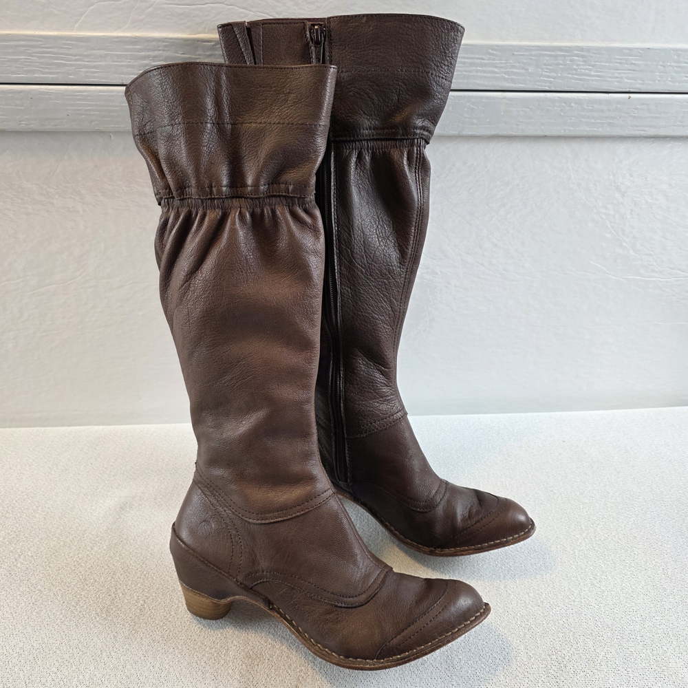 Vintage Neosens Knee-High Boots Brown Leather Kitten Heel Wmn's 38/7.5